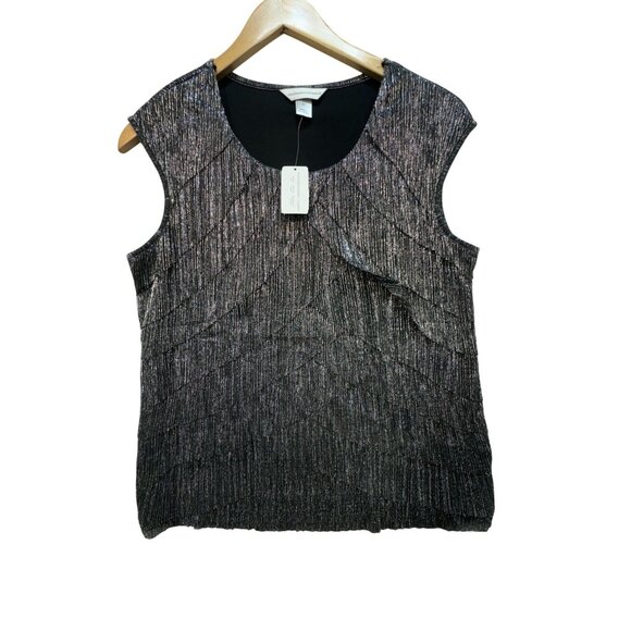 Christopher & Banks Womens Metallic Tank Top Blouse Size M Black Sleeveless NWT - Picture 1 of 9